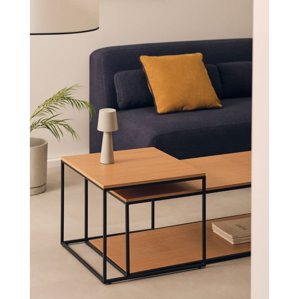 Okrogle mizice z mizno ploščo v hrastovem dekorju v kompletu 2 ks 50x100 cm Yoana – Kave Home-image-1