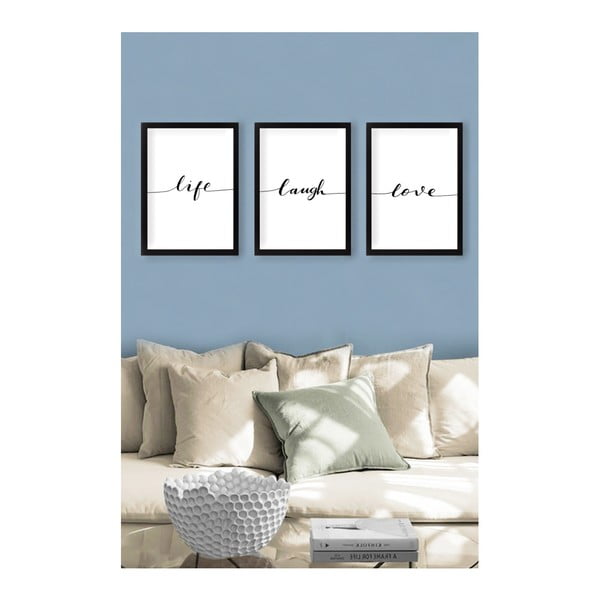 Slike v kompletu 3 ks 24x29 cm Life Laugh Love – Vavien Artwork-image-1