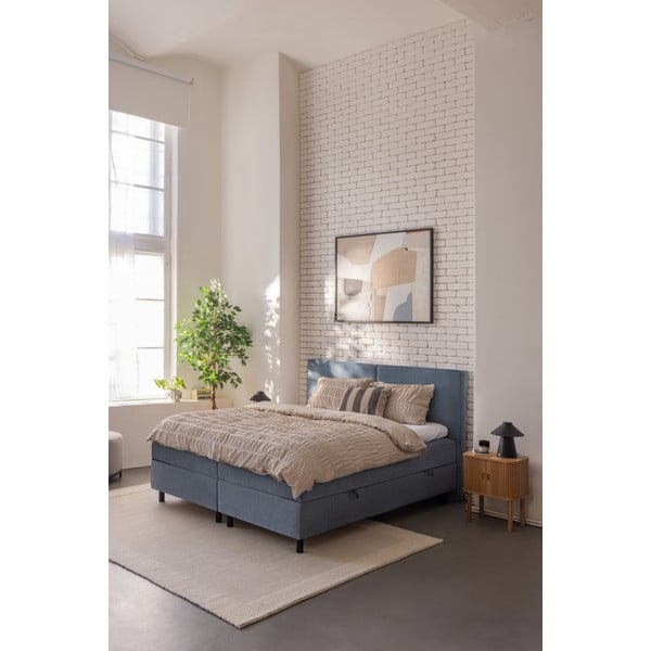 Modra boxspring postelja s prostorom za shranjevanje 160x200 cm Elva Bold – Bonami Selection-image-1