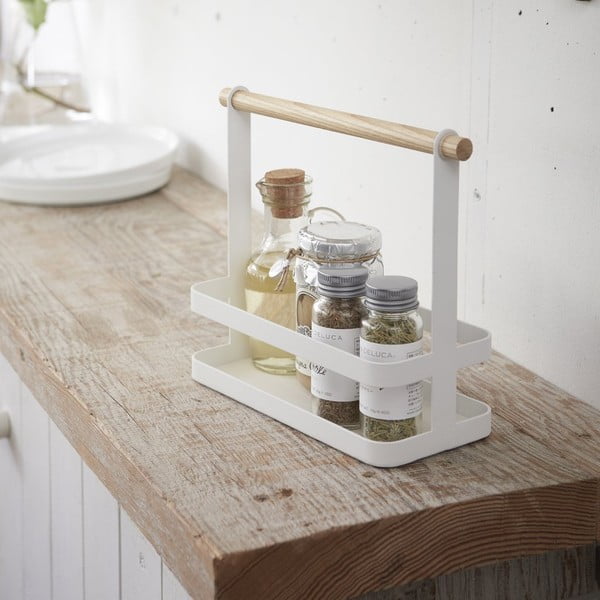 Belo stojalo za začimbe z detajli iz bukovega YAMAZAKI Tosca-image-1