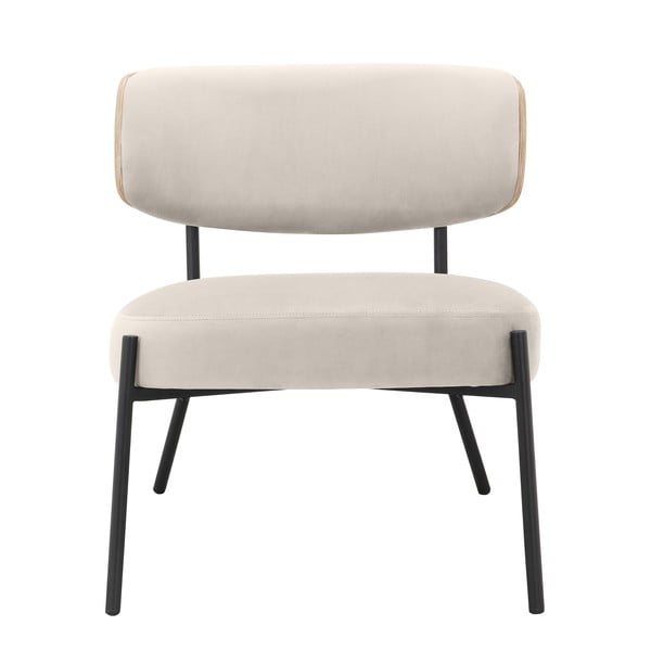 Kremno bel žameten fotelj z naslonjalom za noge Jerry – Støraa-image-3