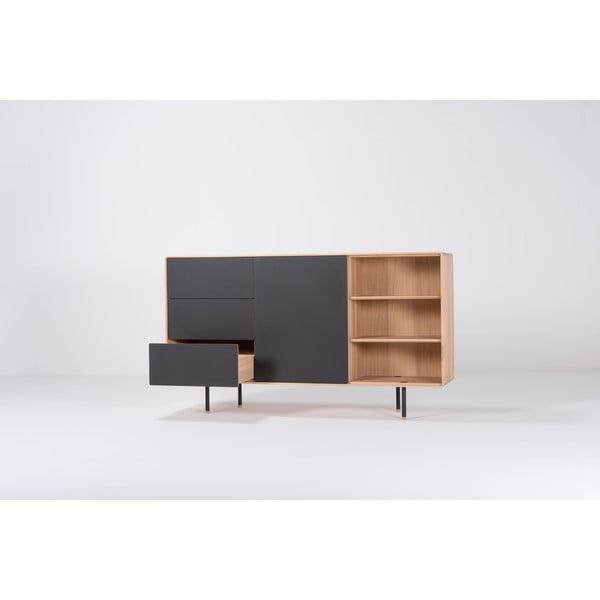 Črna nizka komoda iz masivnega hrasta 176x100 cm Fina – Gazzda-image-1