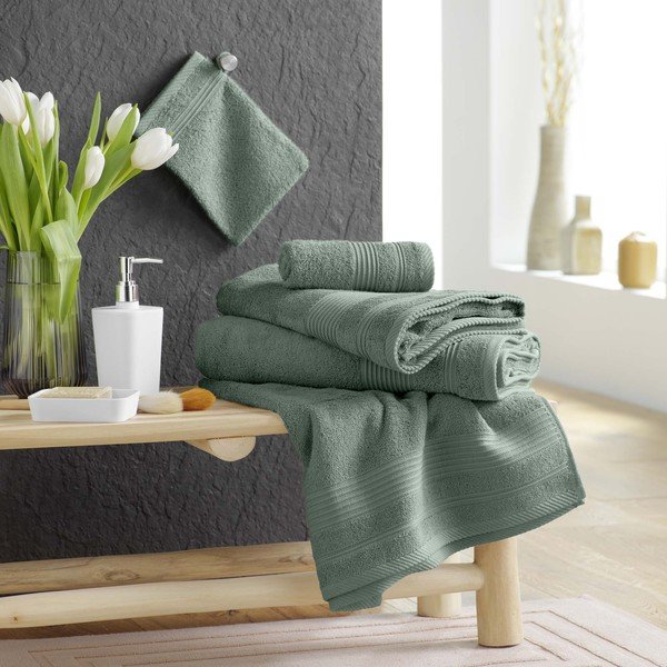 Žajbljevo zelena frotirna bombažna brisača 30x50 cm Tendresse – douceur d'intérieur-image-2
