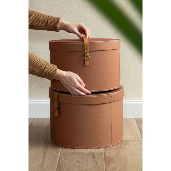 Rjave kartonaste škatle za shranjevanje v kompletu 2 ks s pokrovom ø 37,5x25 cm Rut Restore Paper Laminate – Bigso-image-4