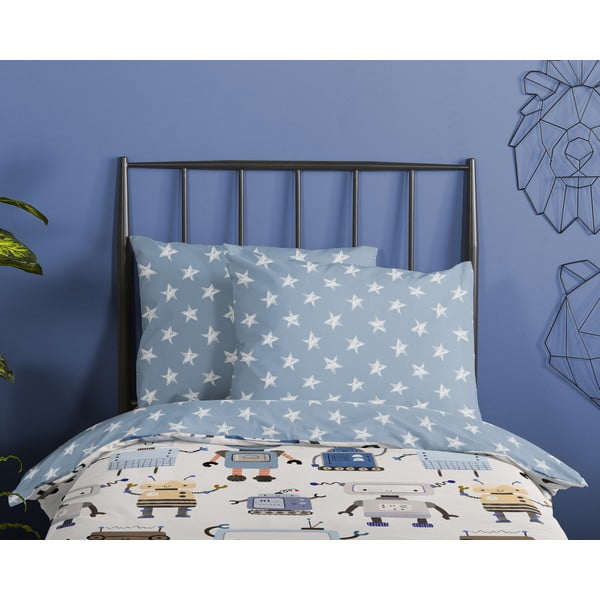 Modra/bež enojna bombažna otroška posteljnina 140x200 cm Robo – Good Morning-image-2