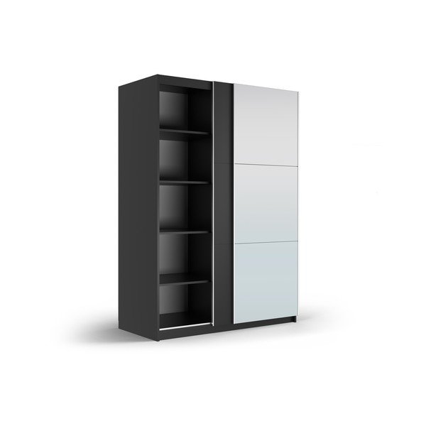 Črna omara z ogledalom in drsnimi vrati 151x215 cm Lisburn - Cosmopolitan Design-image-2