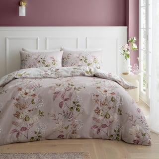 Rožnata bombažna podaljšana posteljnina za zakonsko posteljo 230x220 cm Francesca Floral – Bianca