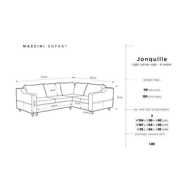 Mazzini Sofas Jonquille, štirisedežna raztegljiva sedežna garnitura, siva, desni kot-image-2