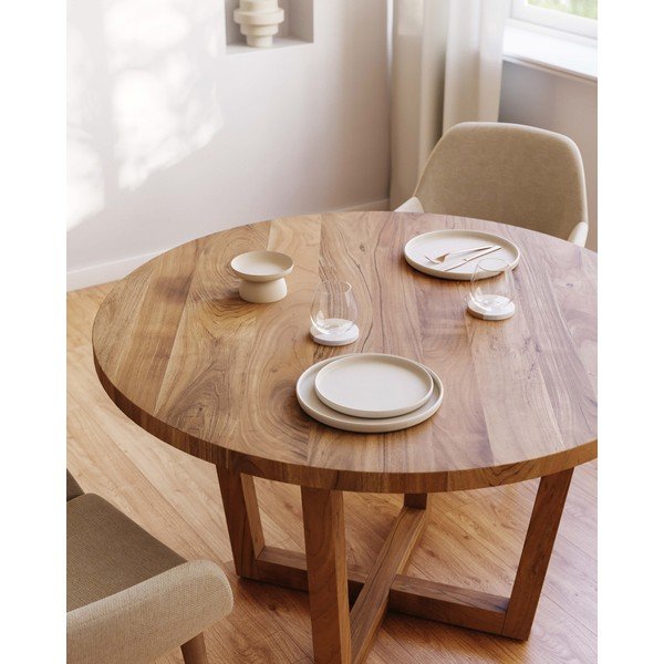 Okrogla jedilna miza iz masivne akacije v naravni barvi ø 120 cm Nahla – Kave Home-image-1