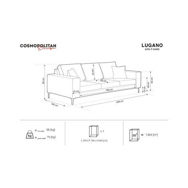 Cosmopolitan Design Lugano pudrasto roza kavč, 239 cm-image-4