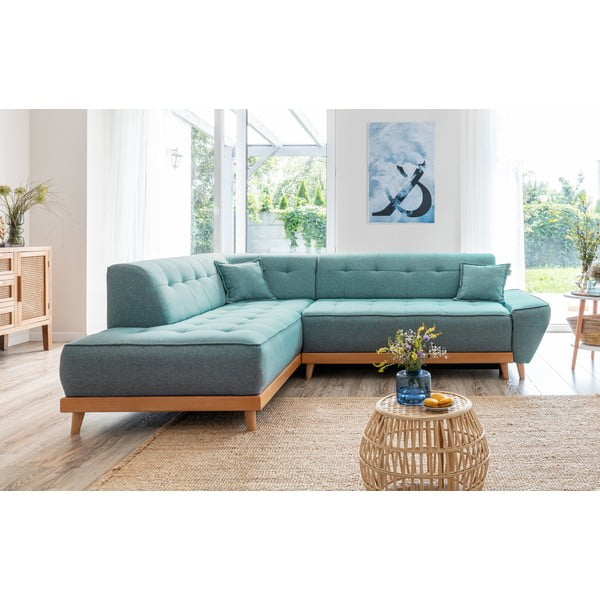 Turkizna raztegljiva kotna sedežna garnitura (levi kot) Dazzling Daisy – Miuform-image-1