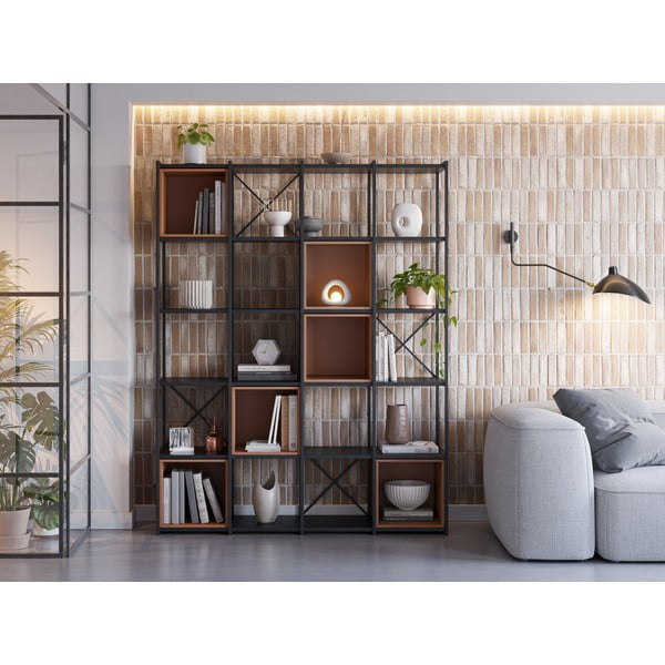 Črn in opečnato oranžen regal 140x179 cm Anya – Marckeric-image-1