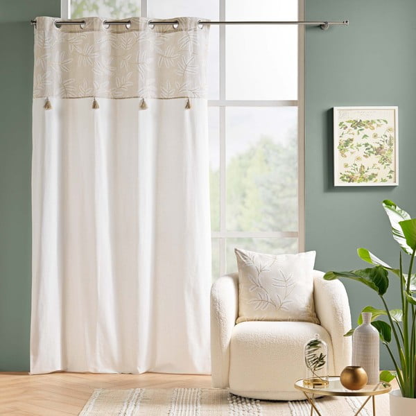 Belo-bež zavesa iz mešanice bombaža 140x240 cm Altea – douceur d'intérieur-image-1