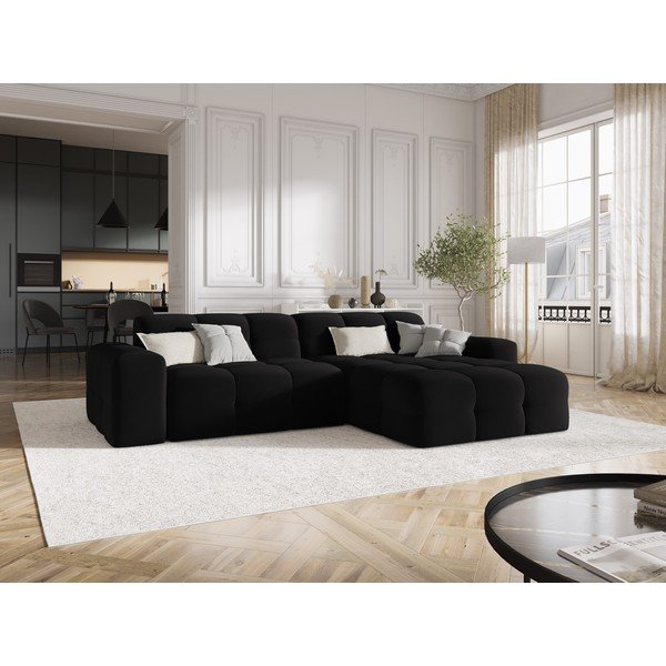 Črni žametni kotni kavč (desni kot) Kendal - Micadoni Home-image-1