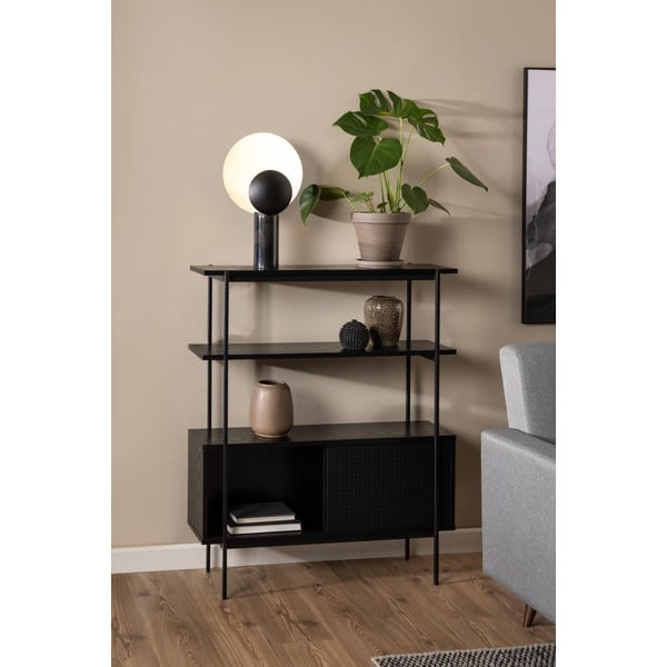 Črn regal v jesenovem dekorju z drsnimi vrati 94x114 cm Angus – Actona-image-1