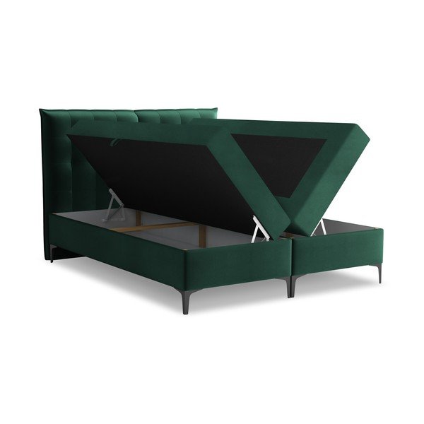 Temno zelena boxspring postelja s prostorom za shranjevanje 160x200 cm Mikana – Makamii-image-1