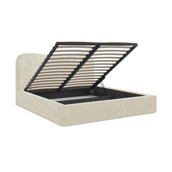 Bež oblazinjena zakonska postelja s prostorom za shranjevanje z letvenim dnom 160x200 cm Kahai – Makamii-image-3