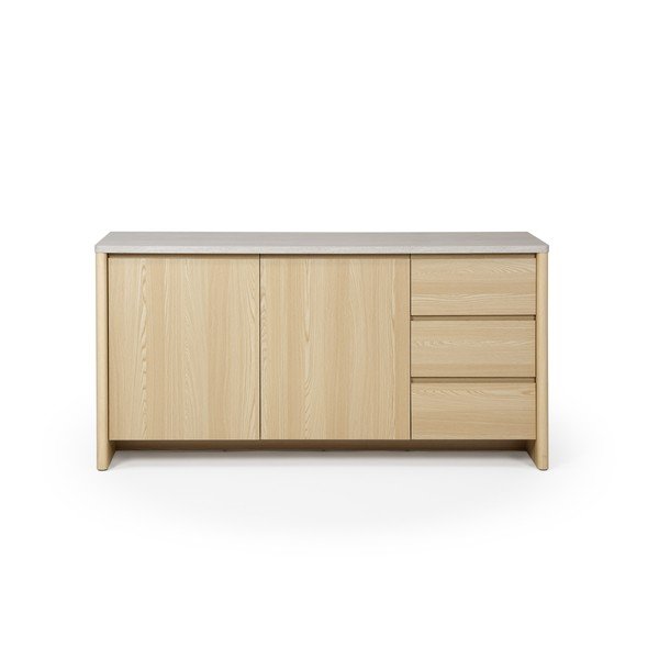 Bela/v svetli naravni barvi komoda v hrastovem dekorju 163x80x45 cm Dore – Marckeric