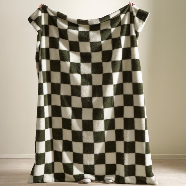 Bela/zelena odeja 130x170 cm Cosy Soft Checkerboard – Catherine Lansfield-image-1
