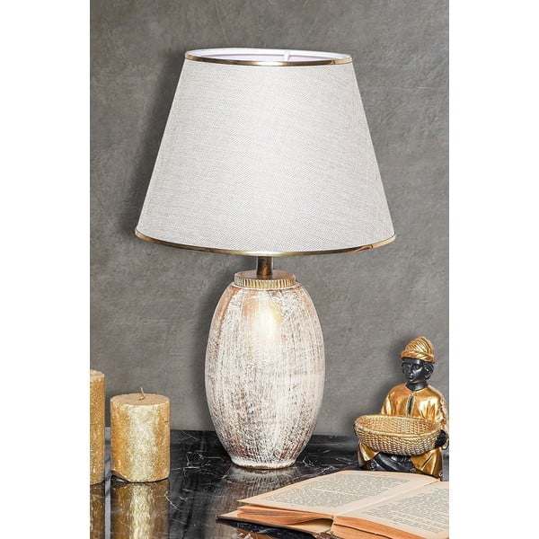 Kremno bela/v zlati barvi namizna svetilka s tekstilnim senčilom (višina 50 cm) Yakamoz – Opviq lights-image-1