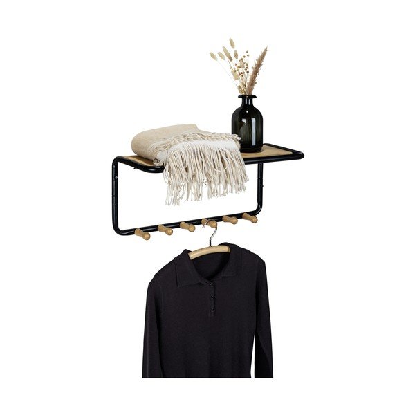 Črn/naraven kovinski stenski obešalnik s polico Loft – Wenko-image-3