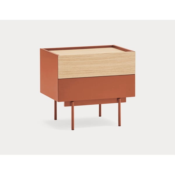 Opečnato oranžna/naravna nočna omarica v hrastovem dekorju Otto – Teulat-image-1