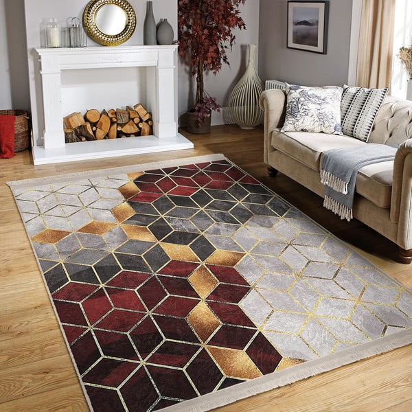 Bordo rdeča/siva pralna preproga 160x230 cm – Mila Home-image-1