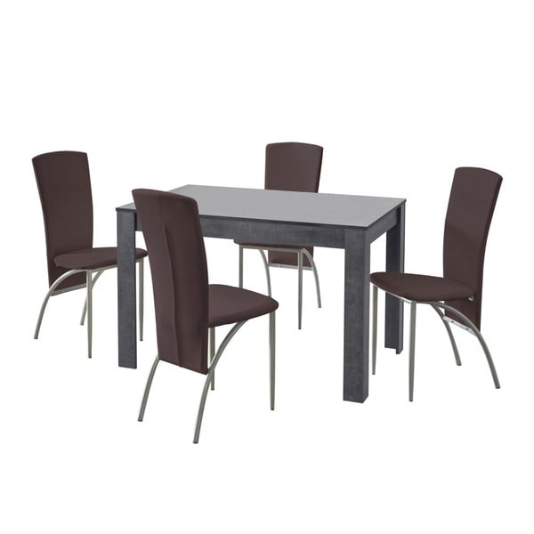 Garnitura jedilne mize in 4 temno rjavih jedilnih stolov Støraa Lori Nevada Slate Brown