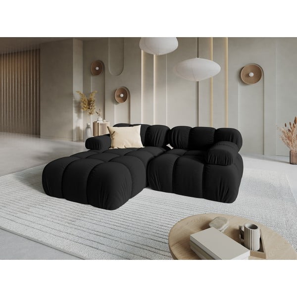 Črna žametna kotna sedežna garnitura (levi kot) Bellis – Micadoni Home-image-1