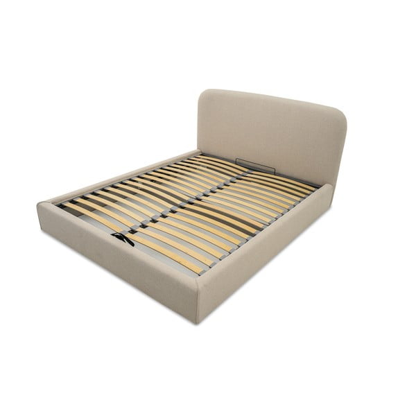 Bež oblazinjena zakonska postelja s prostorom za shranjevanje z letvenim dnom 140x190 cm Sea – Scandic-image-4