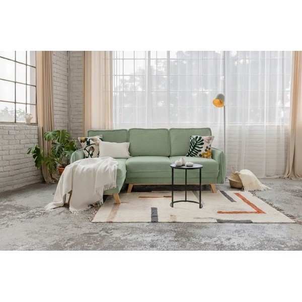 Svetlo zelena raztegljiva kotna sedežna garnitura iz rebrastega žameta (s kotom po izbiri) Tori – Bonami Selection-image-1