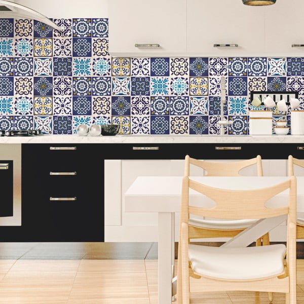 Komplet 12 stenskih nalepk Ambiance Wall Decals Tiles Azulejos Janeiro, 20 x 20 cm
