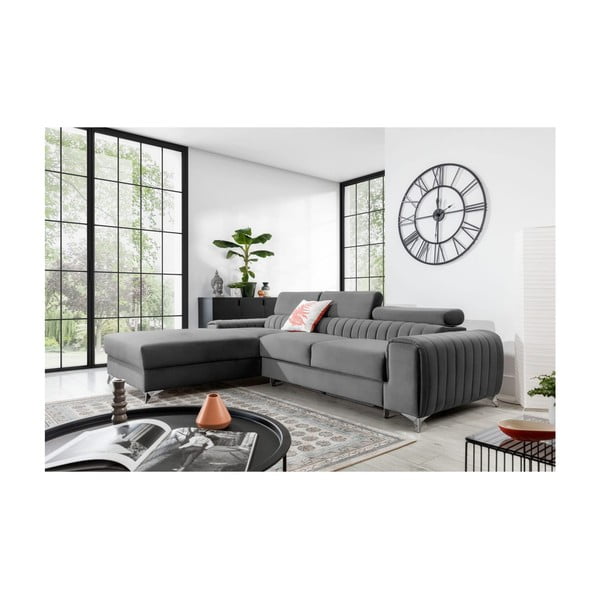 Siva žametna raztegljiva/s prostorom za shranjevanje kotna sedežna garnitura (levi kot/z ležalnikom) Grayson – ELTAP-image-1