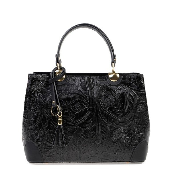 Črna usnjena torbica Carla Ferreri Floral-image-1