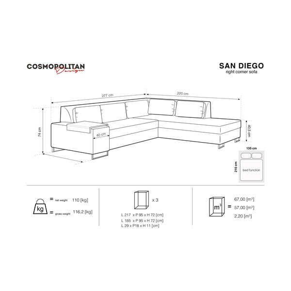 Zelena kavč postelja Cosmopolitan Design San Diego, desni kot-image-2