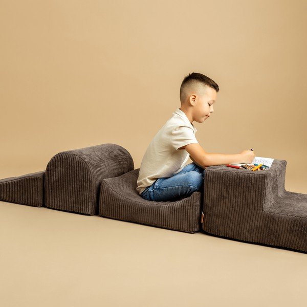 Kaki zeleno otroško igrišče iz pene iz rebrastega žameta 5 ks višina 30 cm 250x45 cm Montessori – Meowbaby-image-4