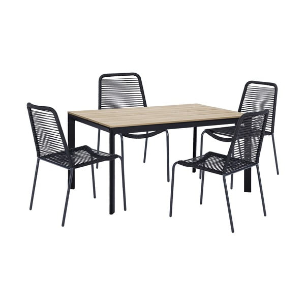 Komplet 4 črnih jedilnih stolov Kai in mize Thor v naravni barvi - Bonami Essentials