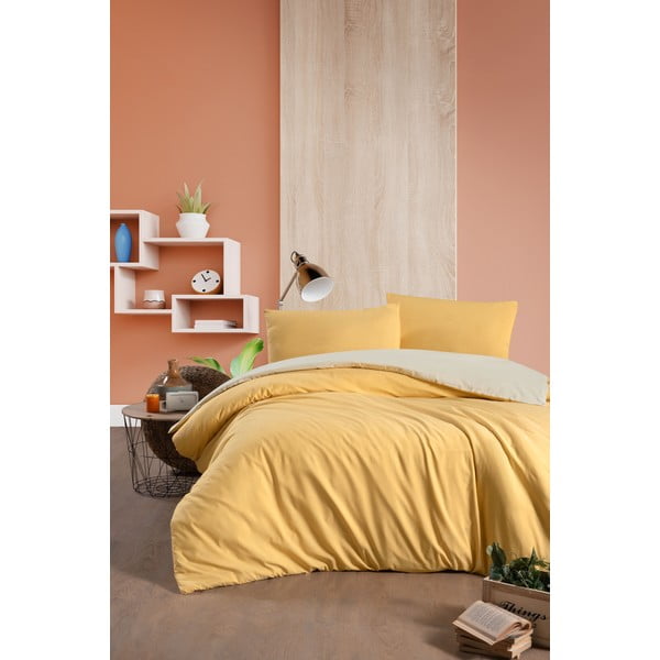 Rumeno-kremno bela podaljšana posteljnina za zakonsko posteljo z rjuho 200x220 cm - Mila Home-image-1