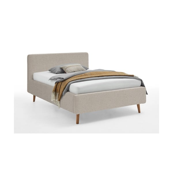 Bež oblazinjena zakonska postelja s prostorom za shranjevanje z letvenim dnom 140x200 cm Mattis – Meise Möbel-image-3