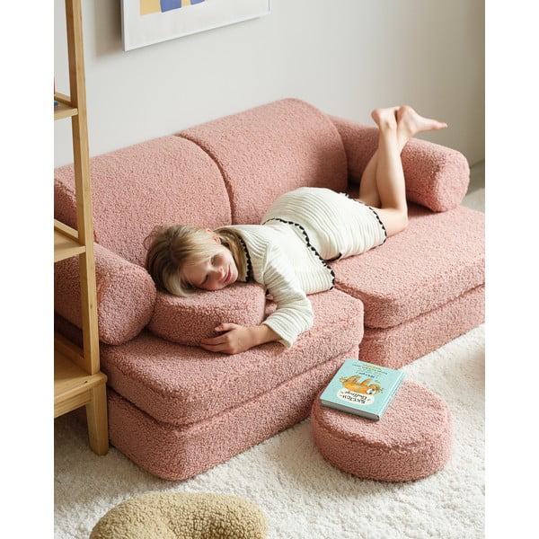 Rožnata otroška sedežna garnitura iz tkanine bouclé 132 cm Settee – Wigiwama-image-2