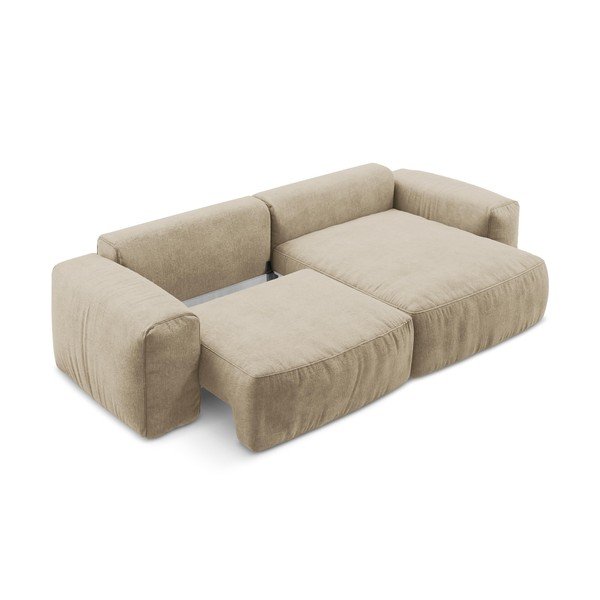 Svetlo rjava raztegljiva kotna sedežna garnitura iz šenilje (desni kot/z ležalnikom) Kuki – Makamii-image-4