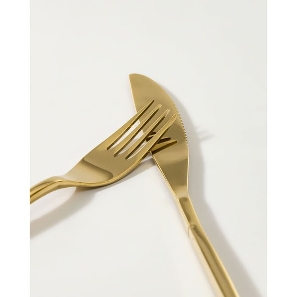 Pribor iz nerjavečega jekla v zlati barvi 16 ks Lite – Kave Home-image-2