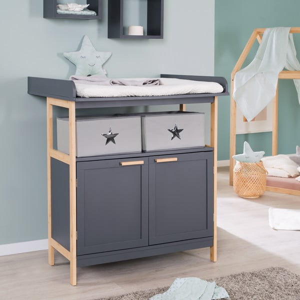 Antracitno siva nizka otroška komoda s previjalnim pultom 87x75 cm Berlin – Roba-image-3