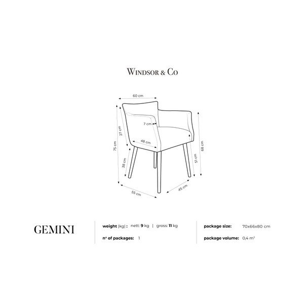 Rumeni stol z nasloni za roke Windsor & Co Sofas Gemini-image-1