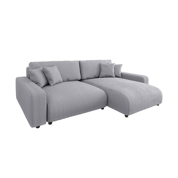 Svetlo siva raztegljiva kotna sedežna garnitura iz rebrastega žameta (s kotom po izbiri) Sara – Ropez