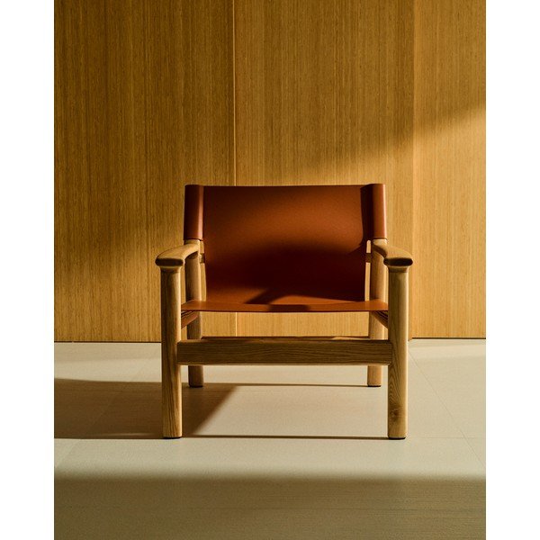 Usnjen fotelj v konjak rjavi barvi Jan – Kave Home-image-1