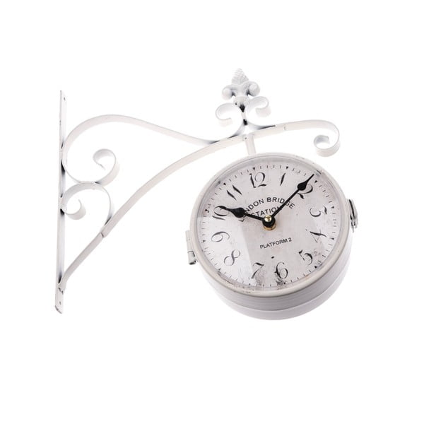 Bela viseča kovinska obojestranska ura Dakls