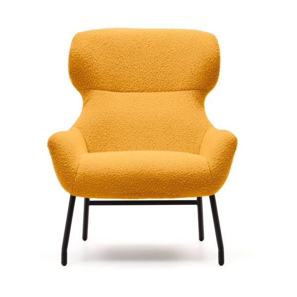 Gorčično rumen fotelj iz tkanine bouclé Belina – Kave Home