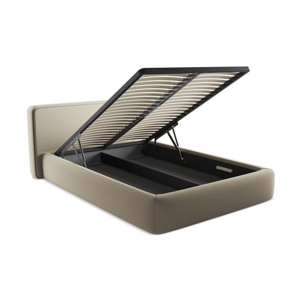 Bež oblazinjena zakonska postelja s prostorom za shranjevanje z letvenim dnom 140x200 cm Kiana – Makamii-image-3