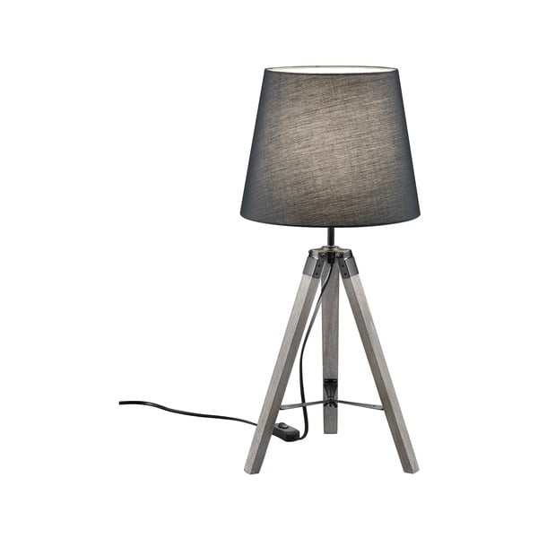 Siva namizna svetilka iz lesa in tkanine Trio Tripod, višina 57,5 cm